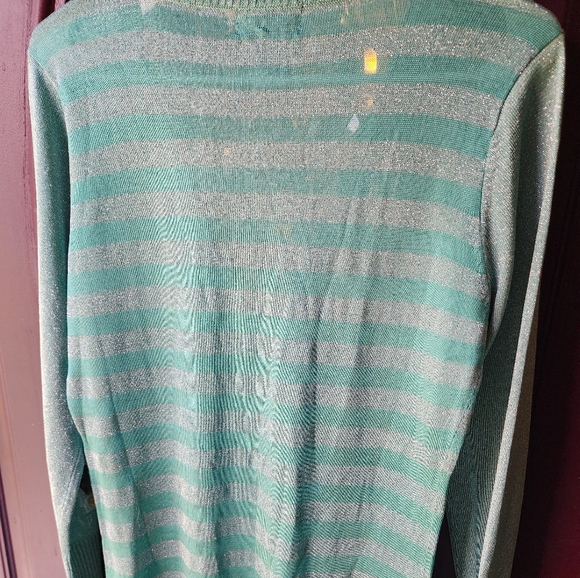 Adolfo Long Sleeve Mint Green/Silver Striped Cardigan Size S NWT - Picture 5 of 9